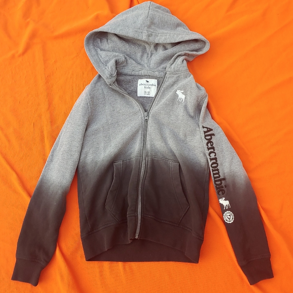 Abercrombie Kids Black Grey Ombre Embroidered Hoodie 11/12